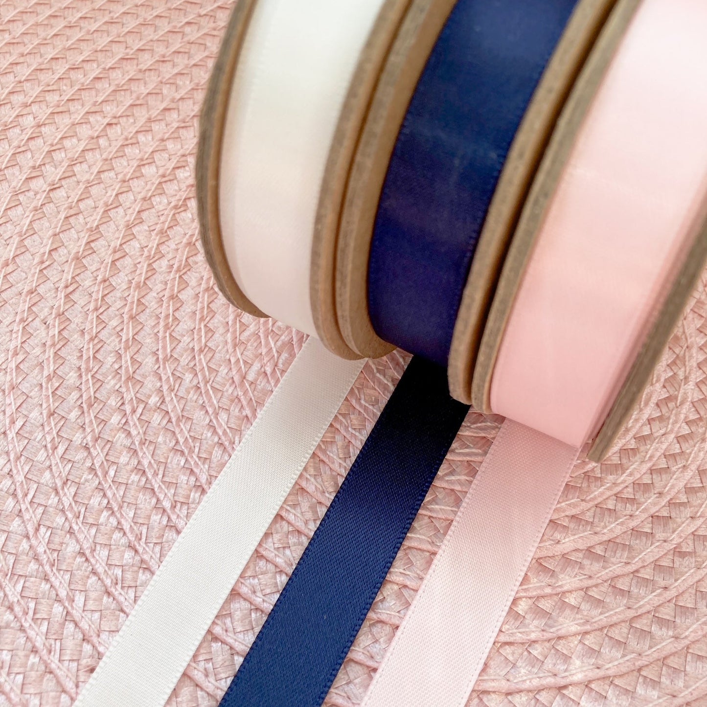12mm ribbon colour choices in ivory, navy and pink