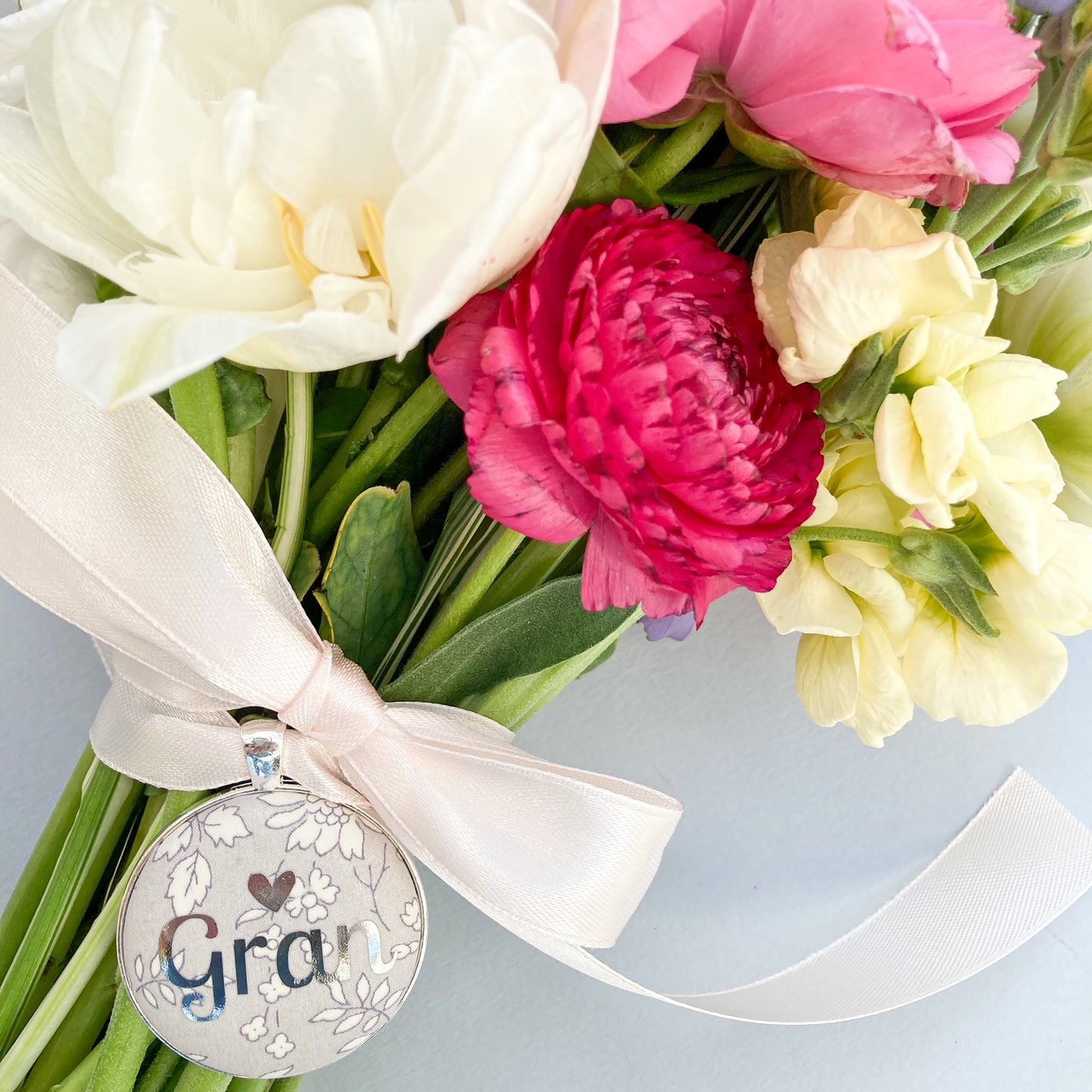 Bridal Bouquet Memory Charm - Grey Floral