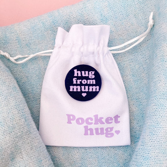 Hug from Mum Pin - Navy & Lilac with pouch