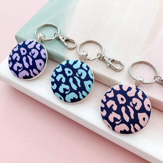 Pastel Brights Leopard Print Keyring -  Pink, Turquoise, Lilac