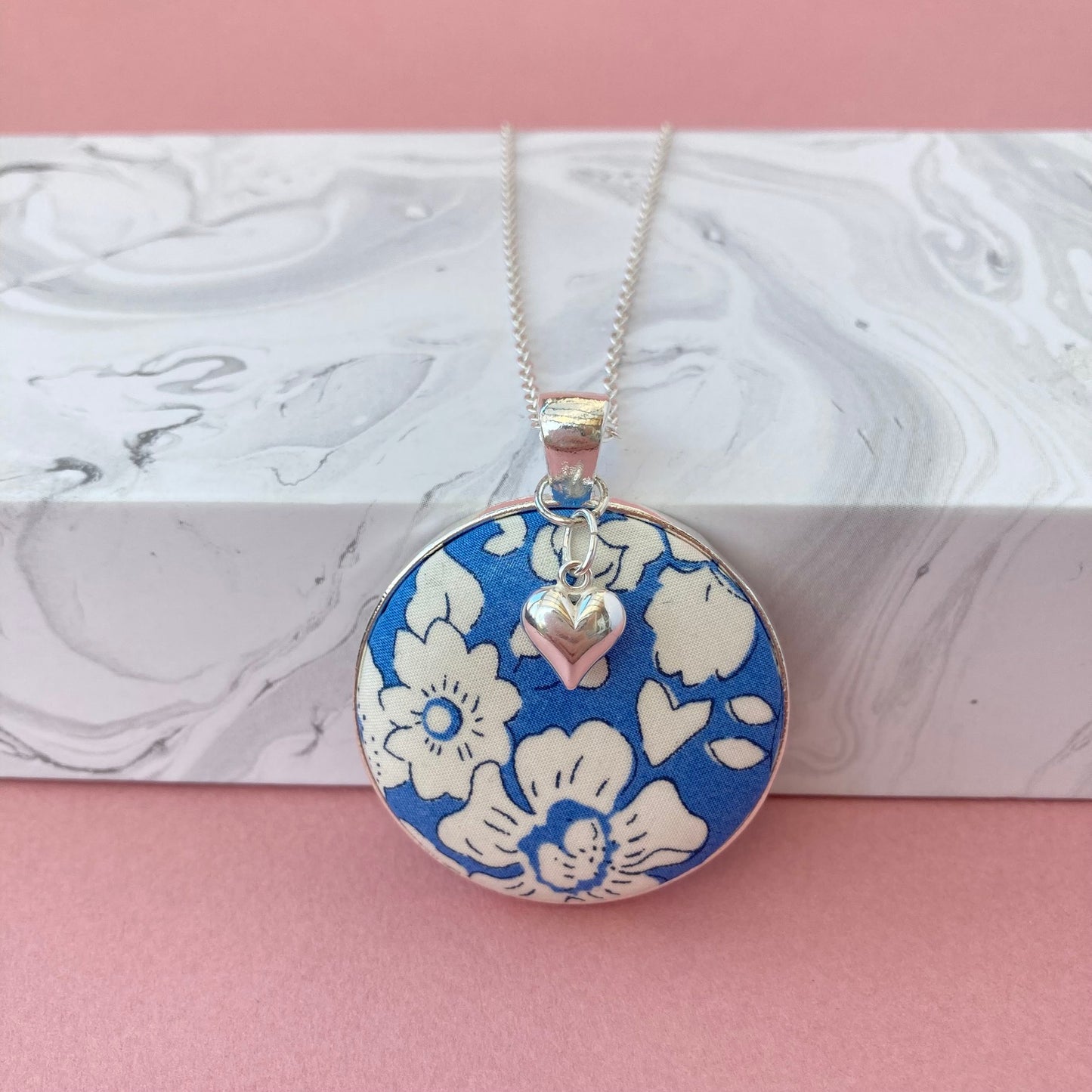Blue Bloom Necklace & Silver Heart