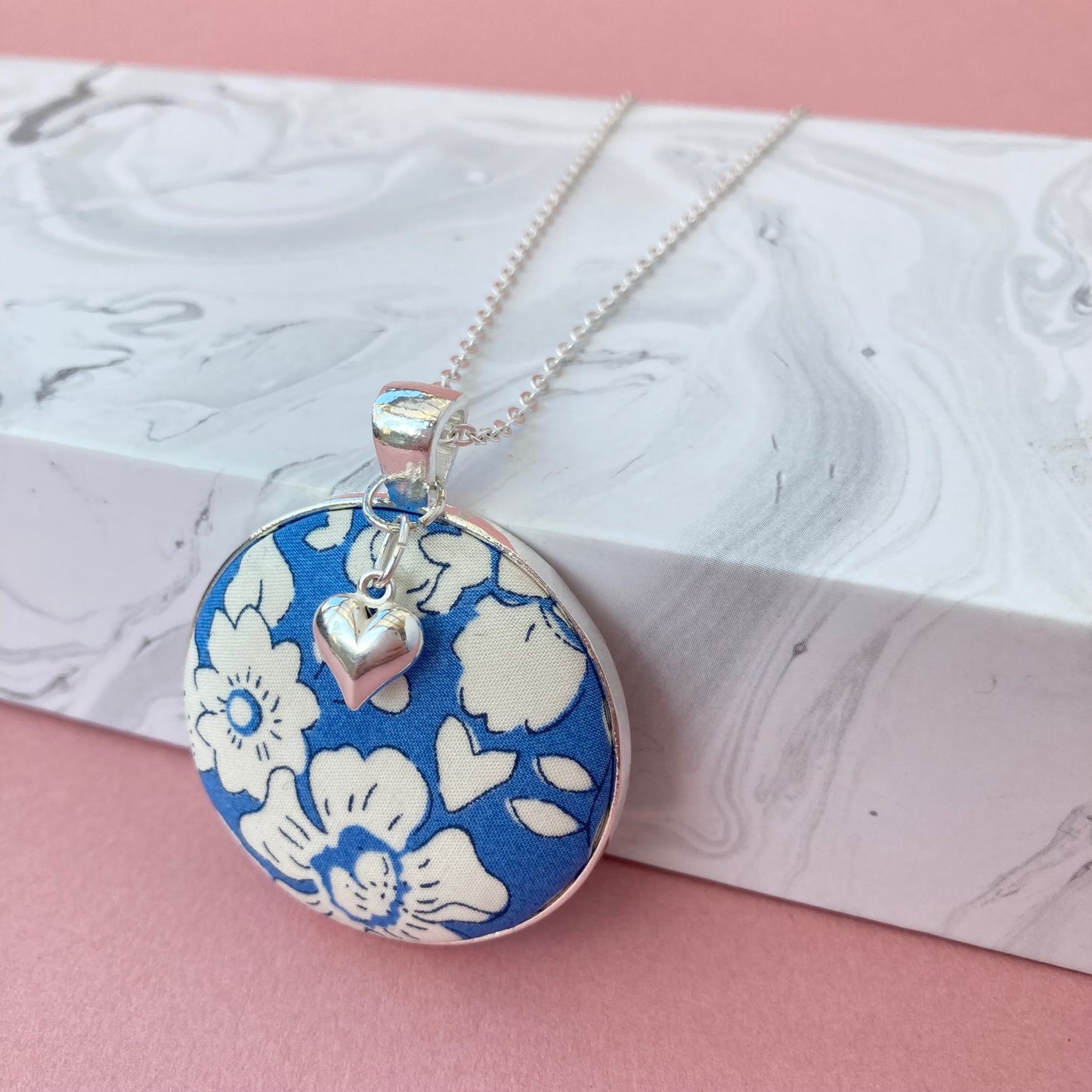 Blue Bloom Necklace & Silver Heart
