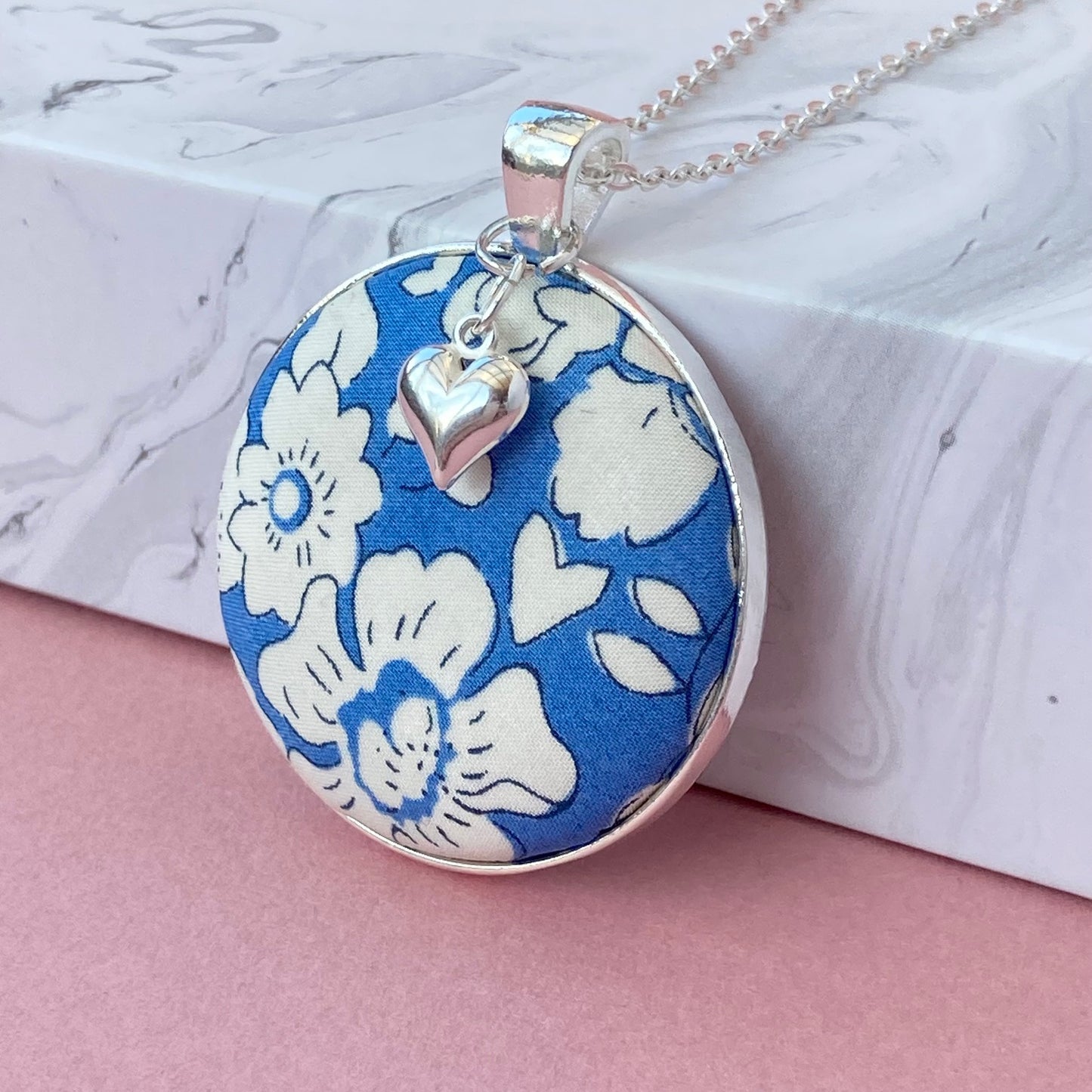 Blue Bloom Necklace & Silver Heart
