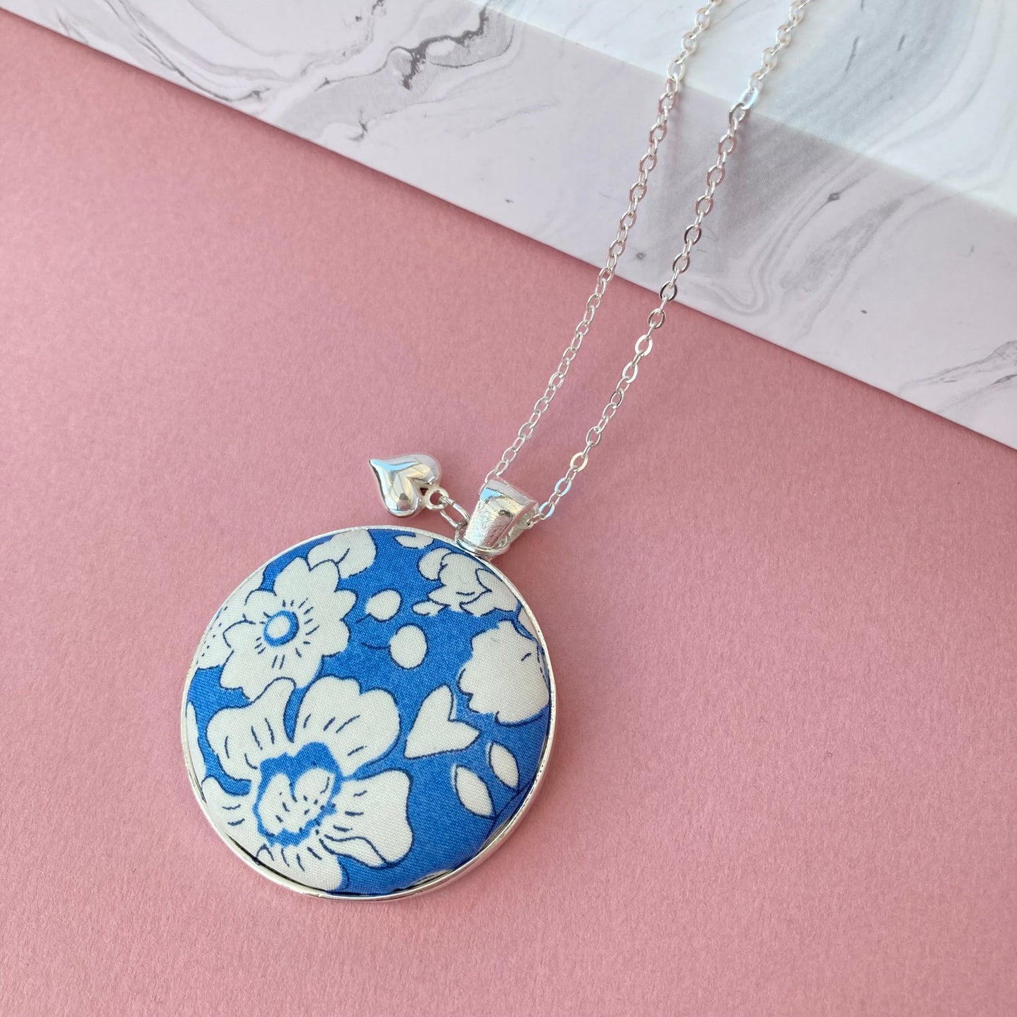 Blue Bloom Necklace & Silver Heart
