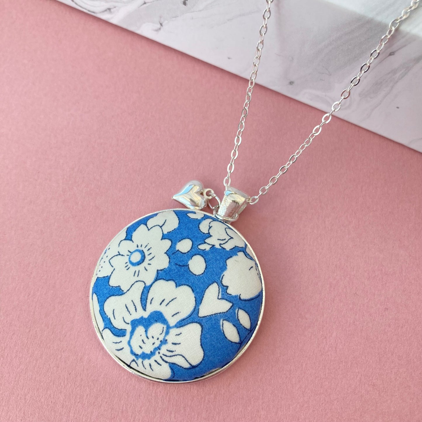 Blue Bloom Necklace & Silver Heart