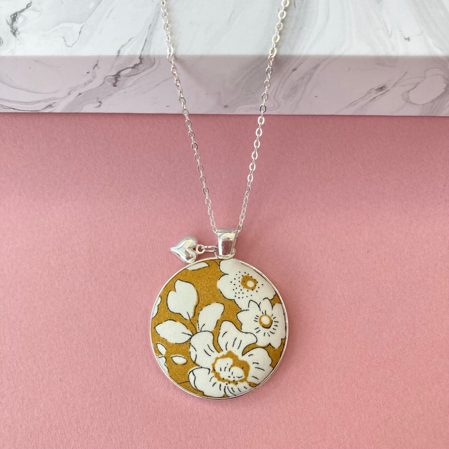 Mustard Yellow Bloom Necklace & Silver Heart