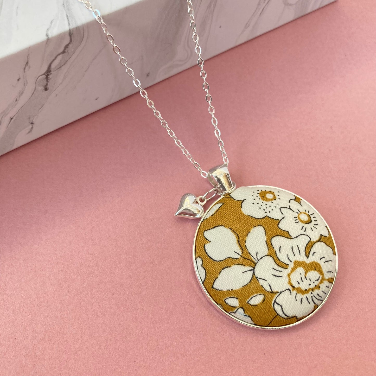 Mustard Yellow Bloom Necklace & Silver Heart