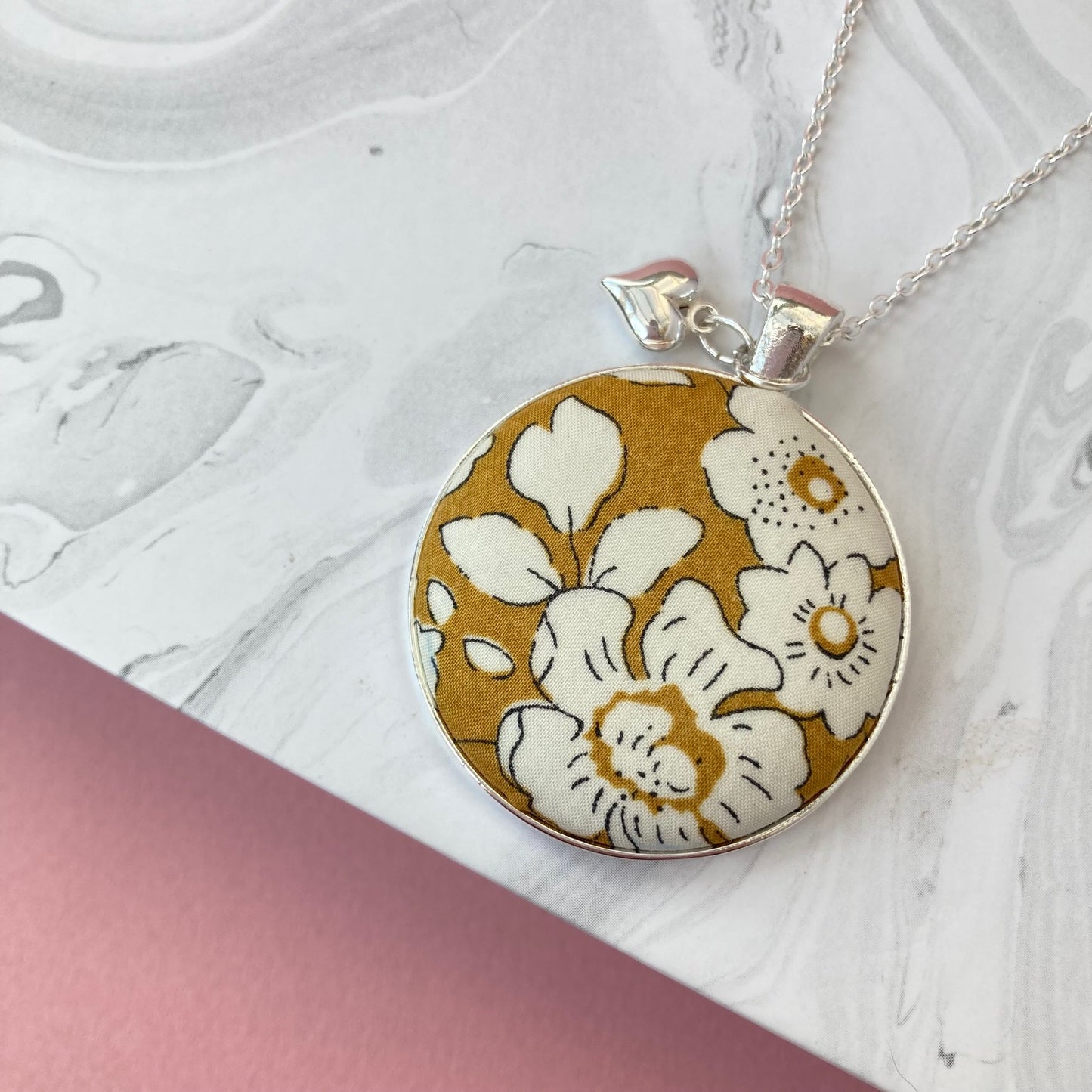Mustard Yellow Bloom Necklace & Silver Heart
