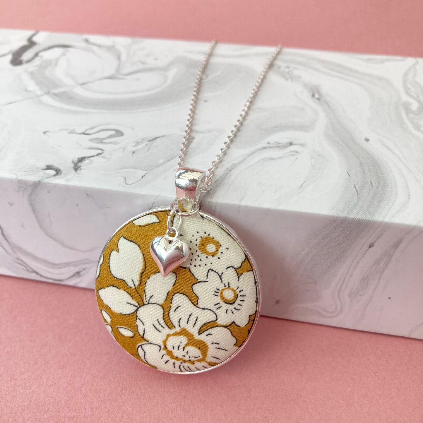 Mustard Yellow Bloom Necklace & Silver Heart