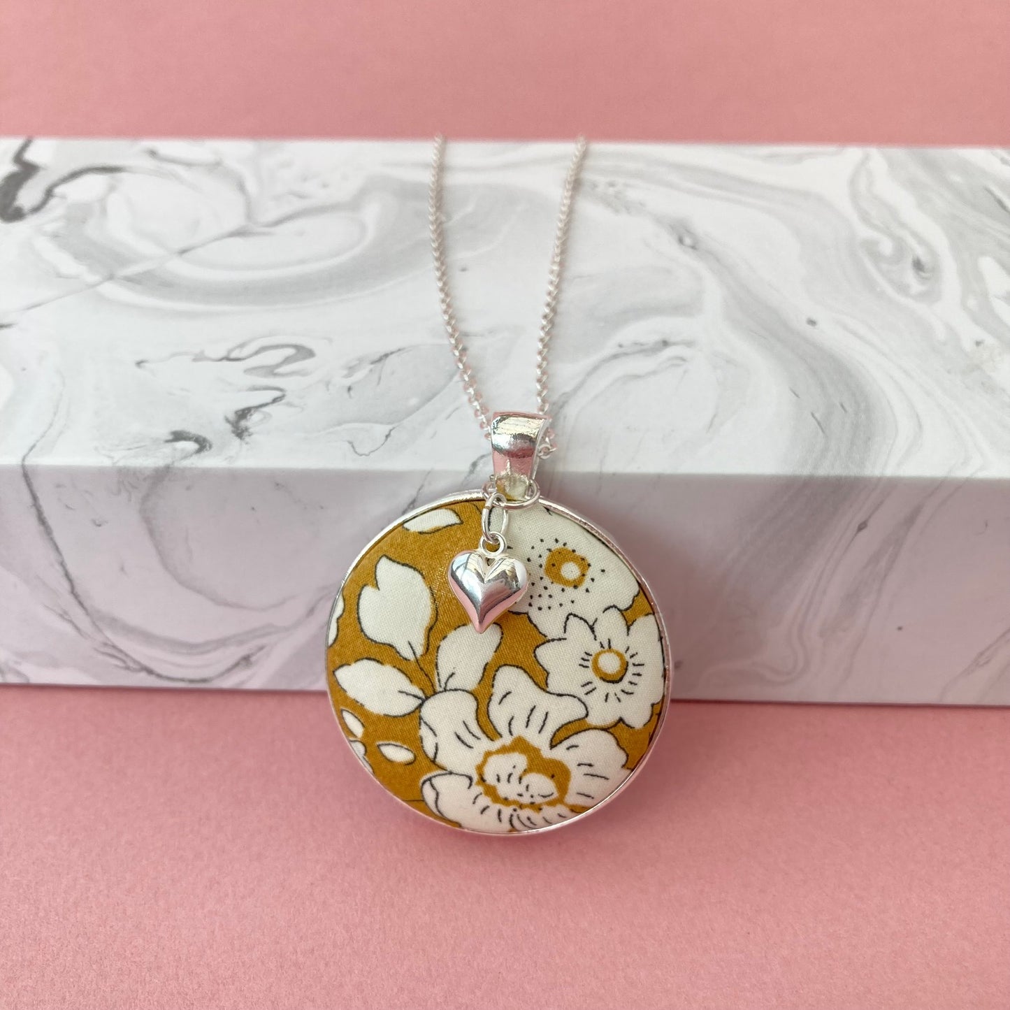 Mustard Yellow Bloom Necklace & Silver Heart