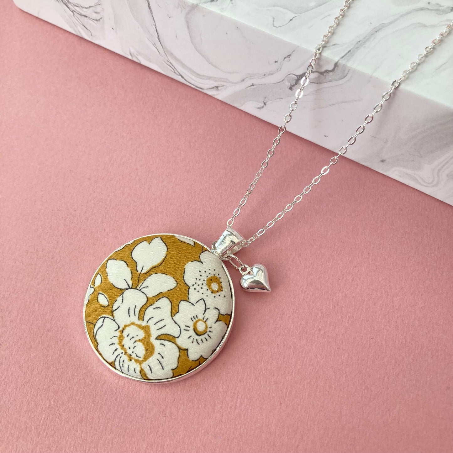 Mustard Yellow Bloom Necklace & Silver Heart