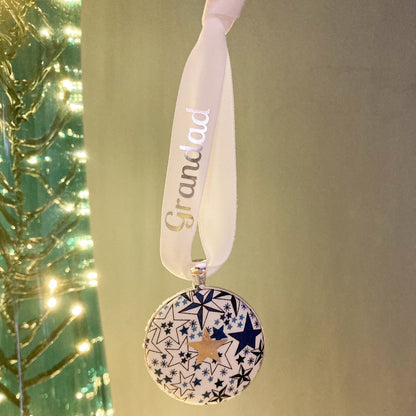 I look for you in the stars Memory keepsake made with blue star ribbon and thread on a ribbon with a gift pouch