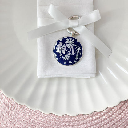 Wedding place setting and napkin ring made with Liberty fabric