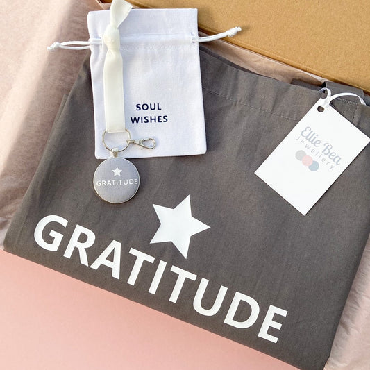 Gratitude gift bundle with tote bag and keyring