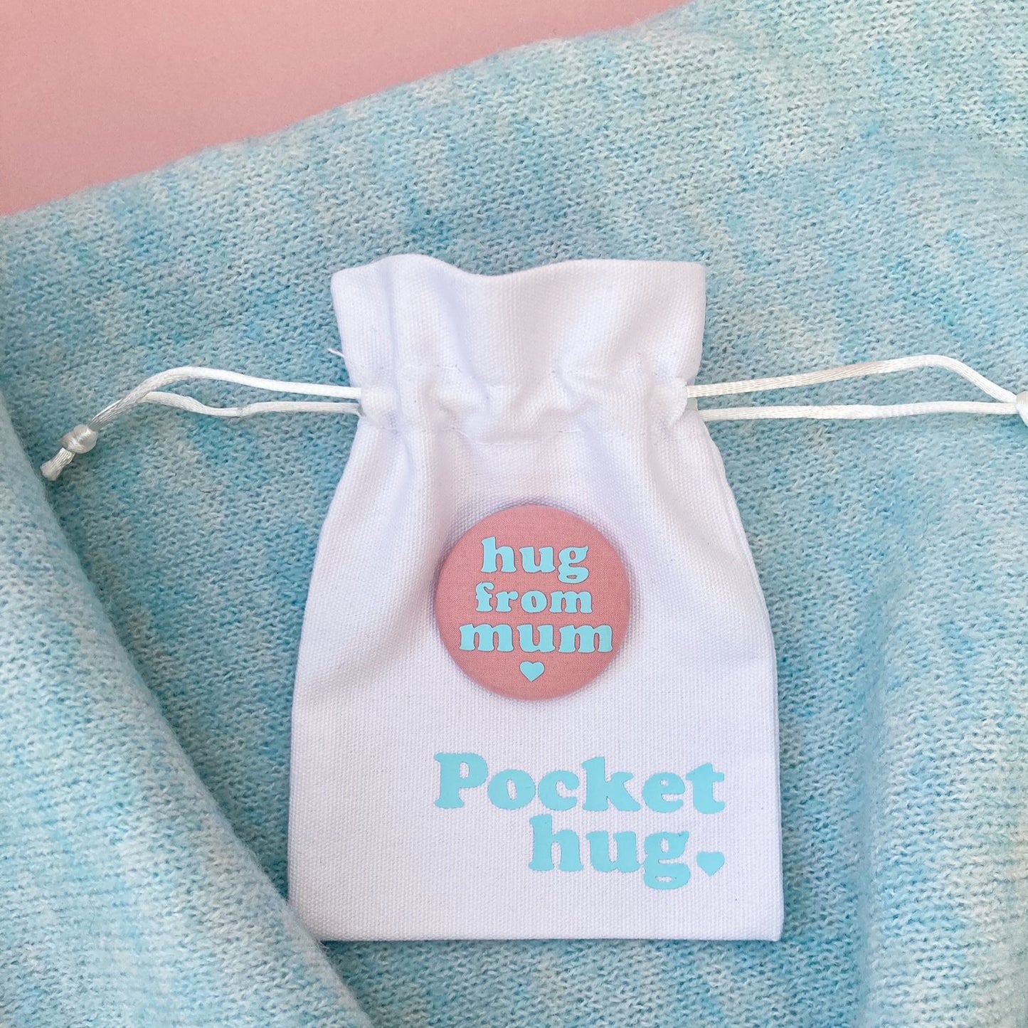 Hug from Mum Pin - Rose Blush & Turquoise with pouch