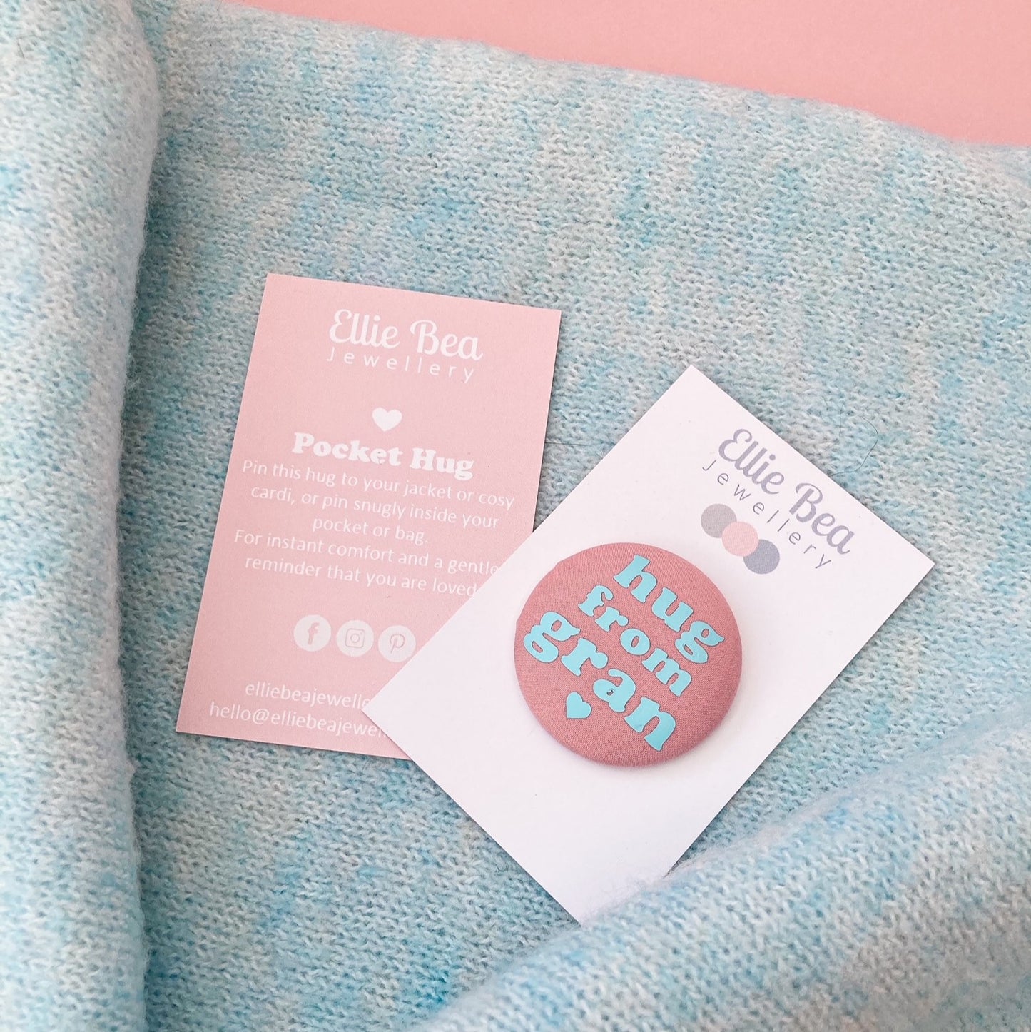 Hug from Gran Pin - Rose Blush & Turquoise with pouch