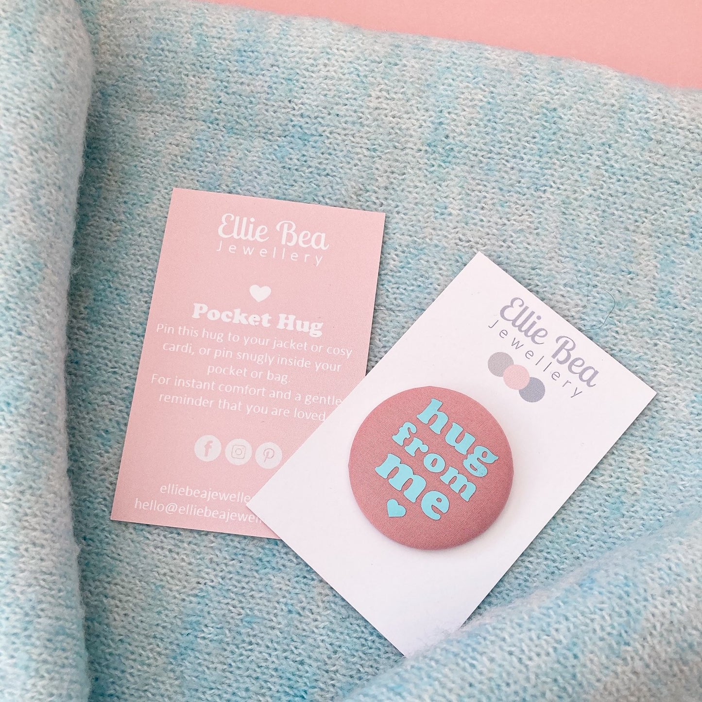 Hug from Me Pin - Rose Blush & Turquoise with pouch