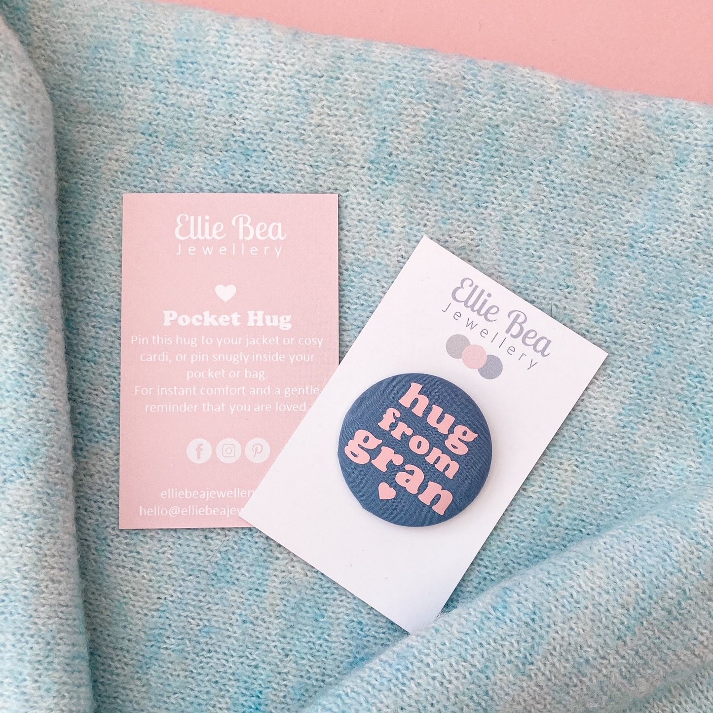 Hug from Gran Pin - Airforce Blue & Pink with pouch