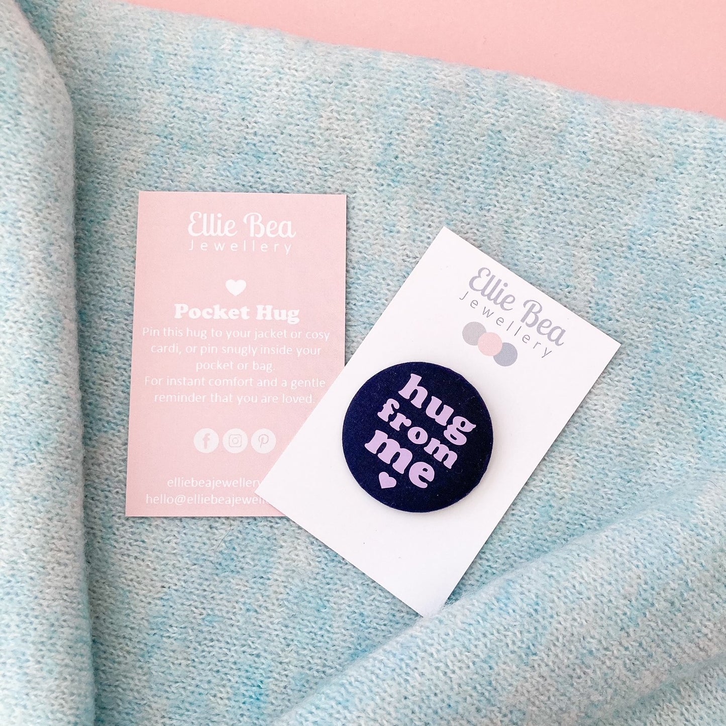 Hug from Me Pin - Navy & Lilac with pouch