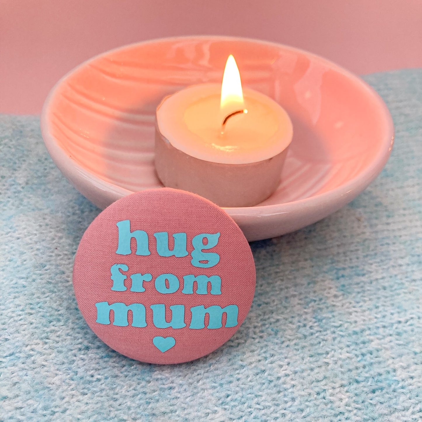 Hug from Mum Pin - Rose Blush & Turquoise with pouch