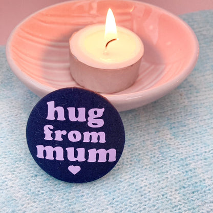 Hug from Mum Pin - Navy & Lilac with pouch