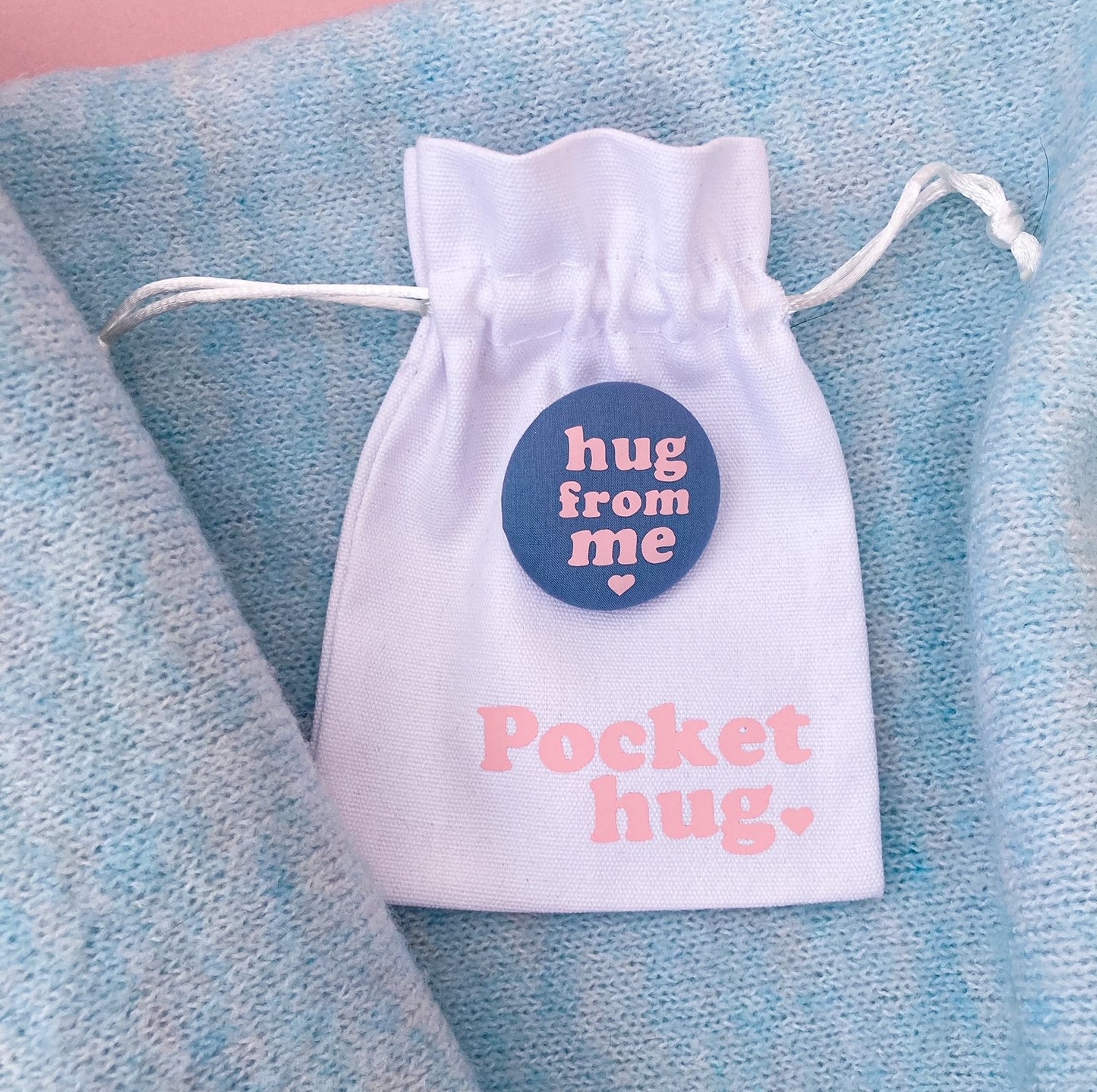 Hug from Me Pin - Airforce Blue & Pink with pouch