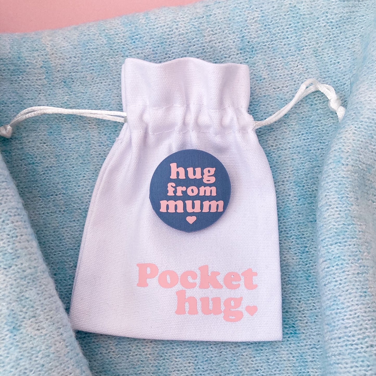 Hug from Mum Pin - Airforce Blue & Pink with pouch