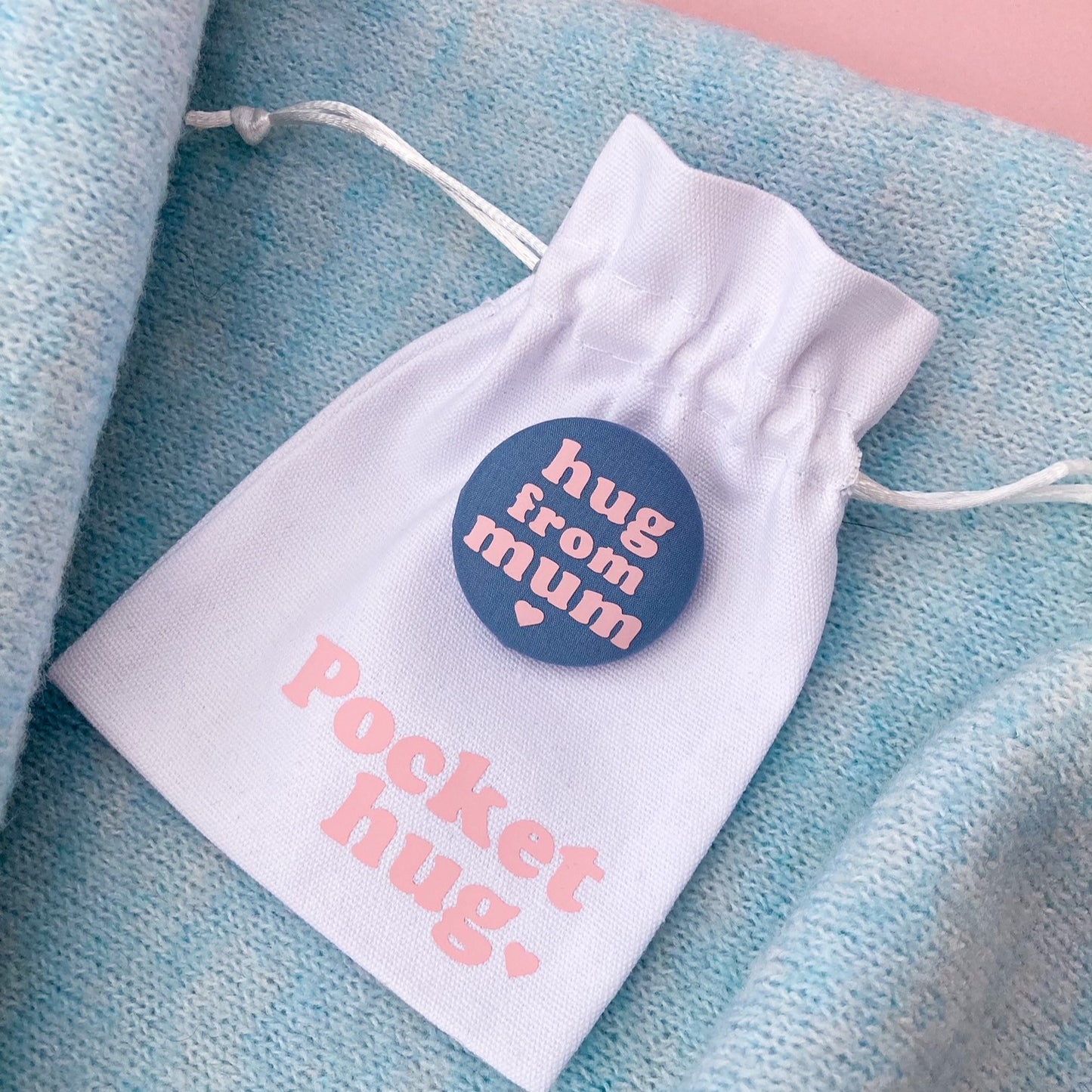 Hug from Mum Pin - Airforce Blue & Pink with pouch