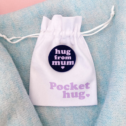 Hug from Mum Pin - Navy & Lilac with pouch