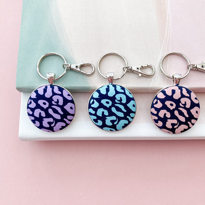 Pastel Brights Leopard Print Keyring -  Pink, Turquoise, Lilac