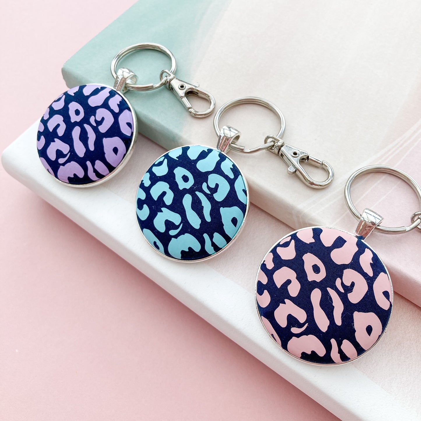 Pastel Brights Leopard Print Keyring -  Pink, Turquoise, Lilac