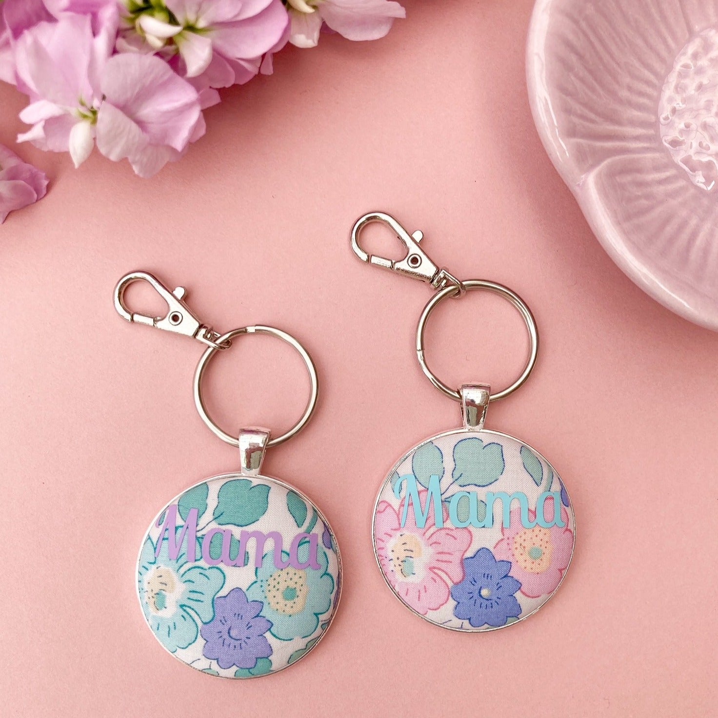 Mama keyring with floral Liberty fabrics