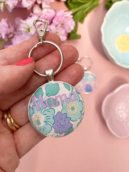 Mama floral keyring in mint green & lilac