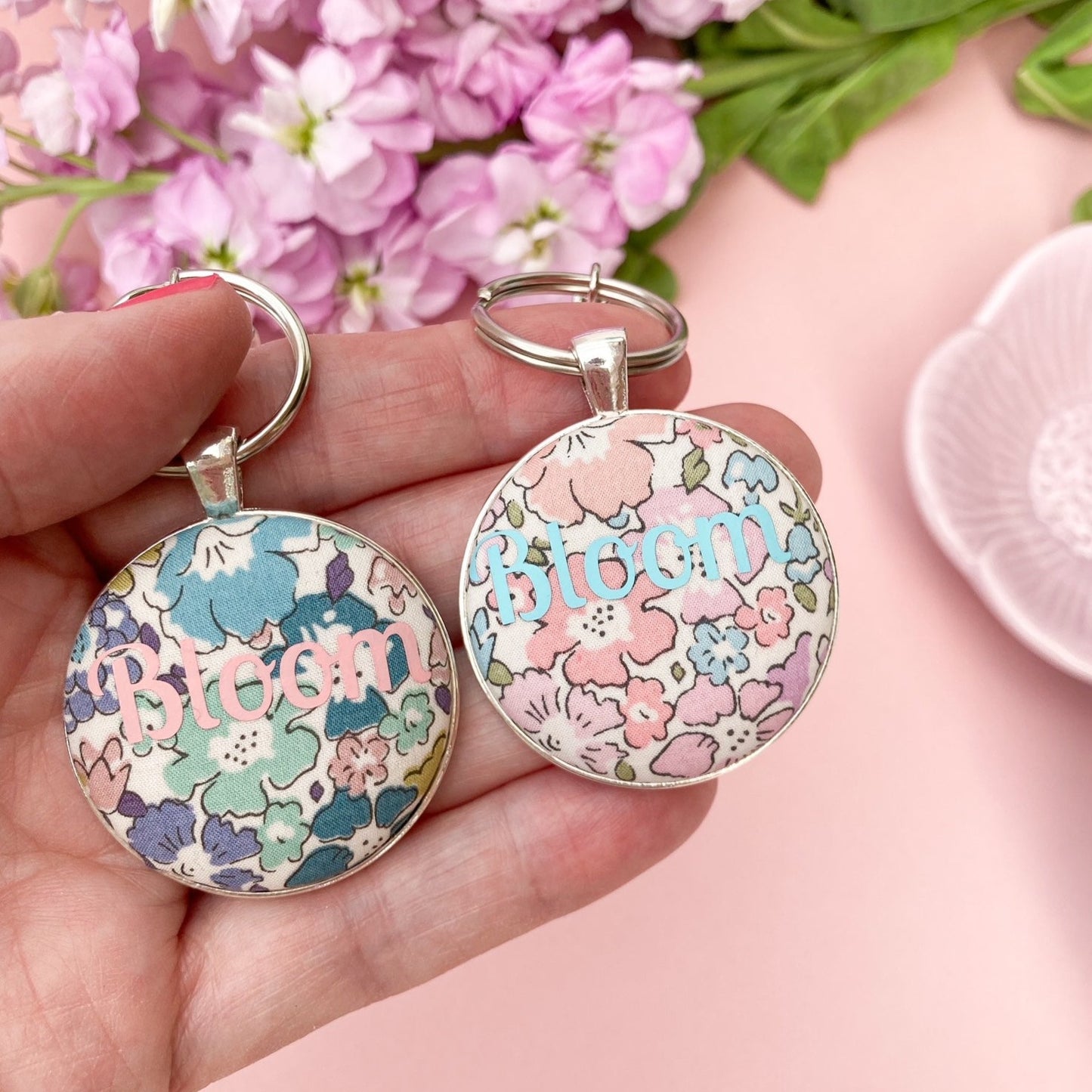 Bloom Floral Keyring - Rose Pink or Teal