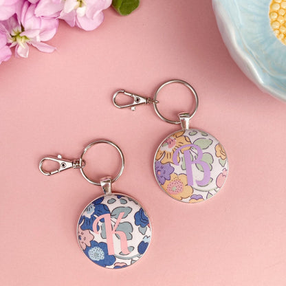 Blue floral and yellow floral print keyrings