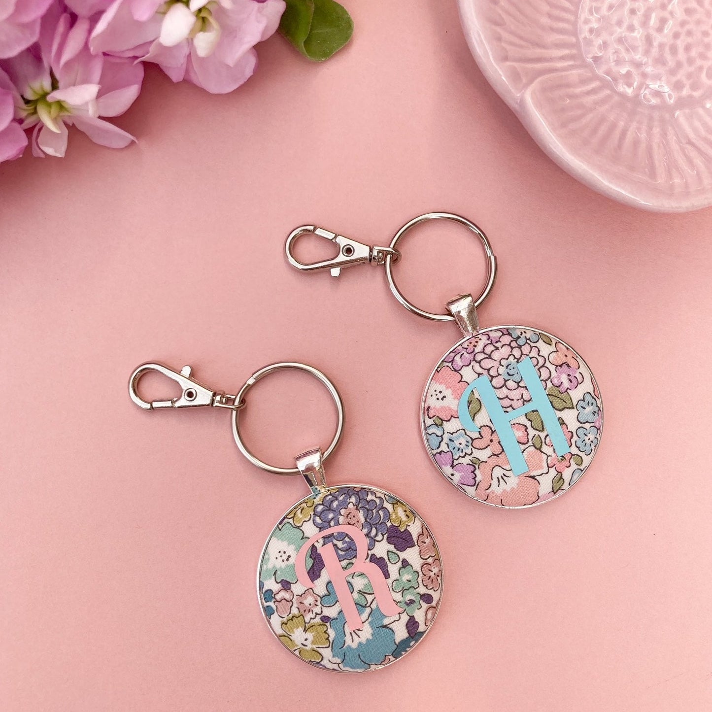 Bloom Initial Keyring - Rose Pink or Teal