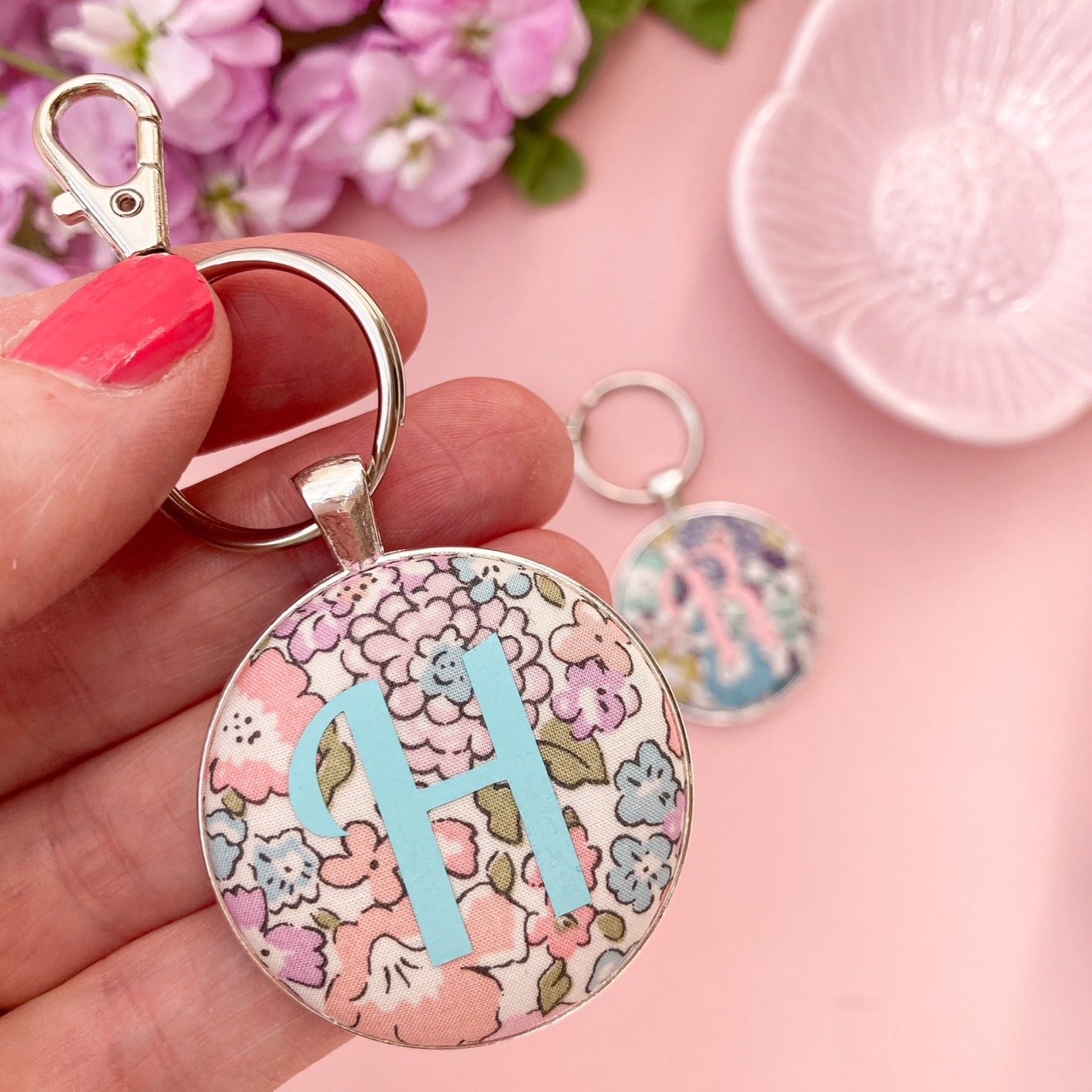 Bloom Initial Keyring - Rose Pink or Teal