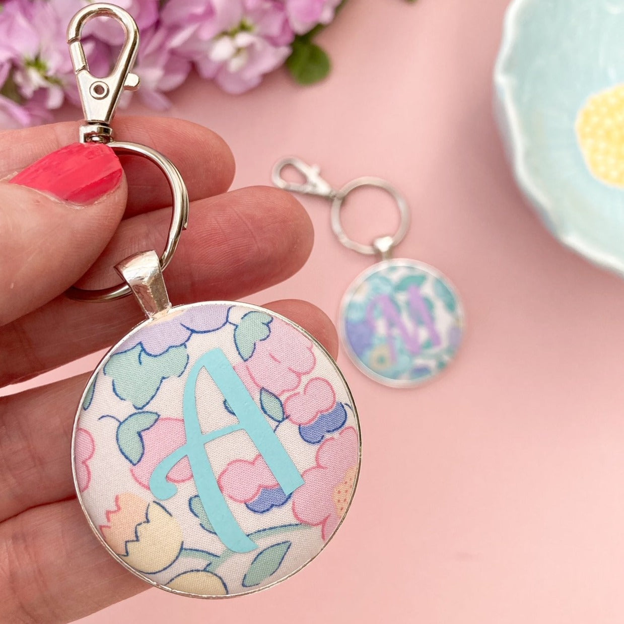 Bloom Initial Keyring - Mint or Pink