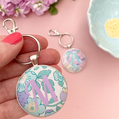 Initial keyring made with Liberty floral fabrics