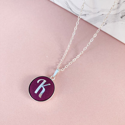 Initial necklaces in plum