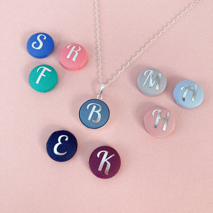 Personalised initial necklaces in various colour fabrics