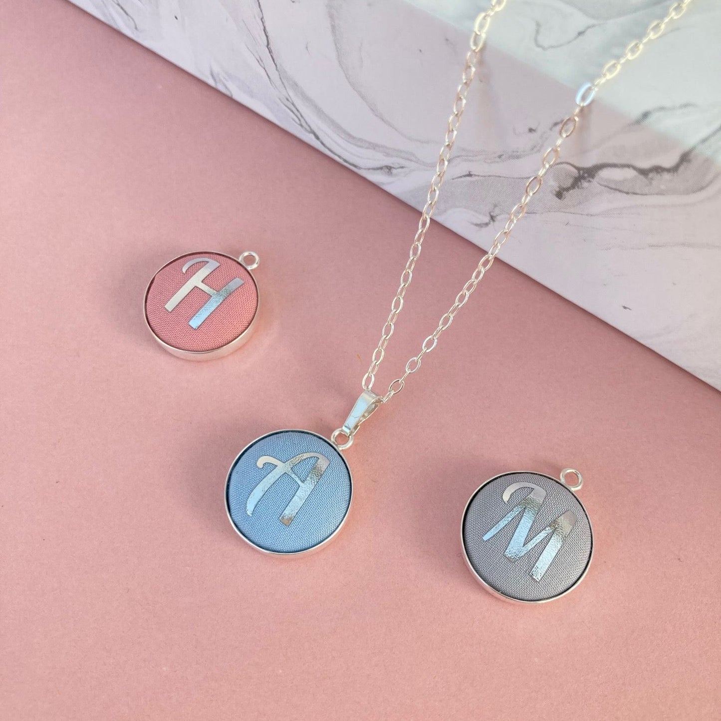 Personlised pastel fabric initial necklaces