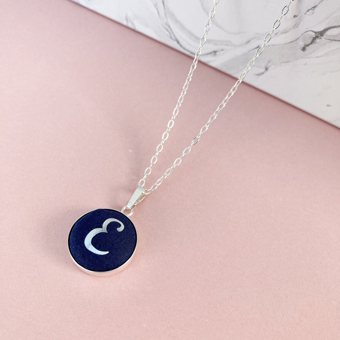 Initial necklace personalsied with letter in navy blue