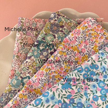 Liberty Michelle and Wiltshire floral fabric swatches