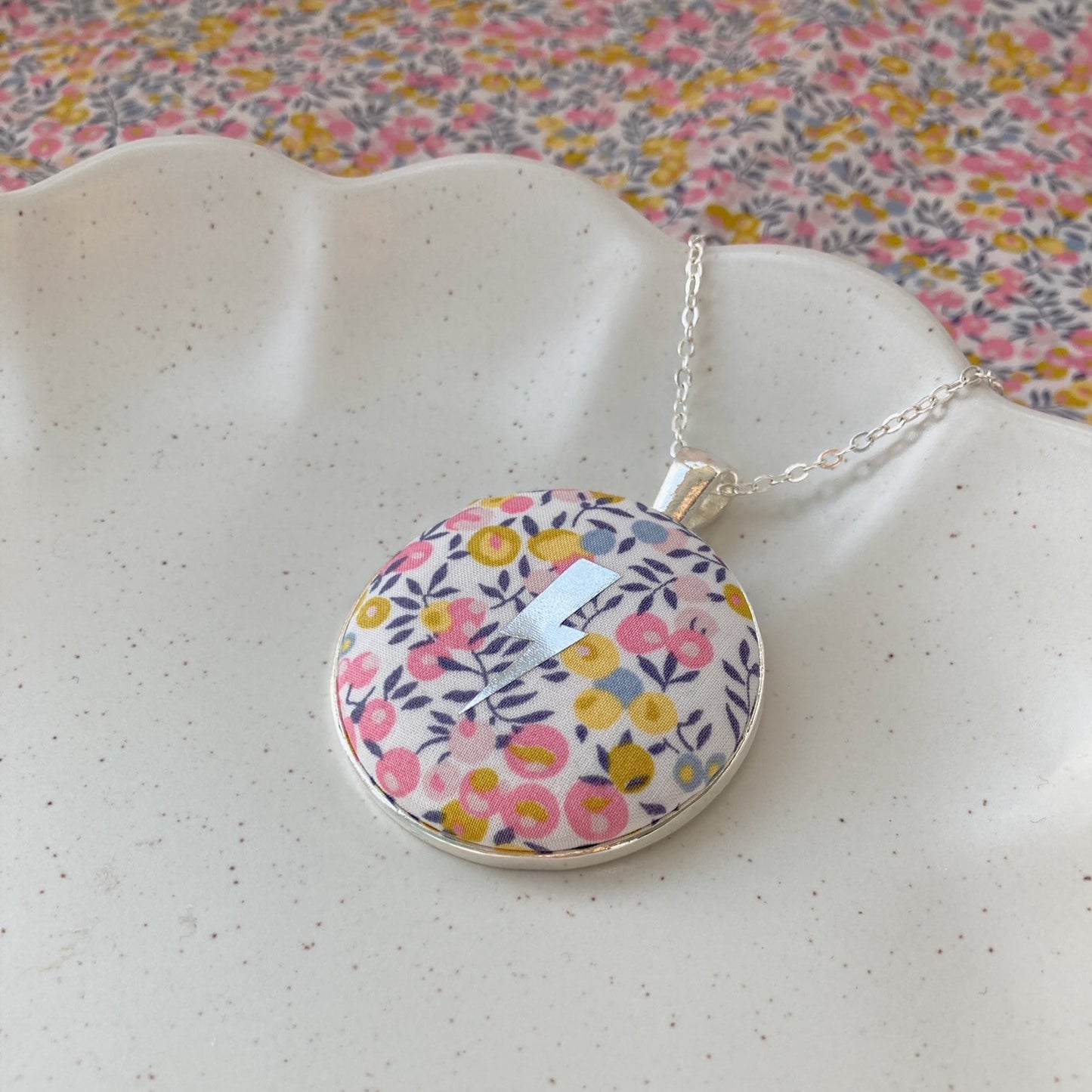 Lightning necklace printed on Liberty Wiltshire fabric