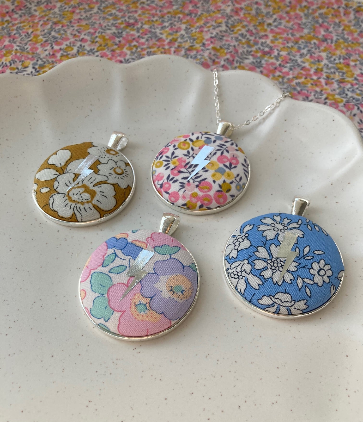 Spring summer floral necklaces made with Liberty fabrics