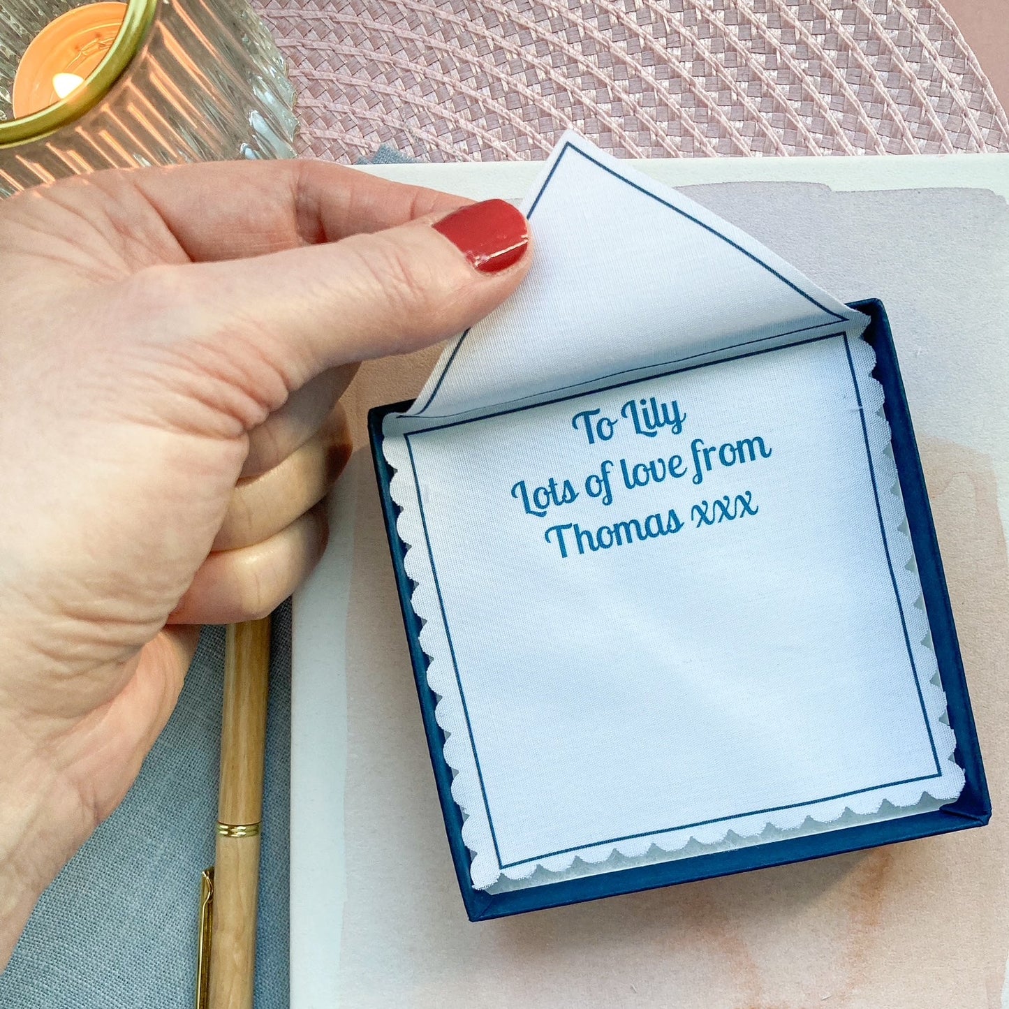 Personalised fabric message in an envelope shape