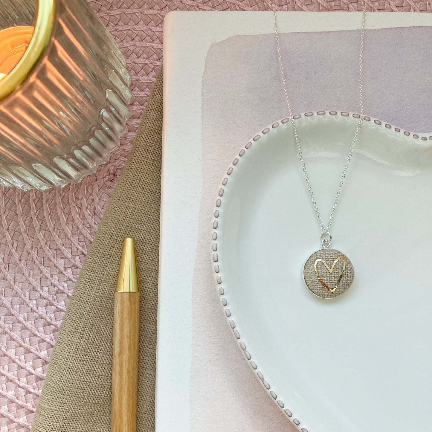 Natural and gold heart necklace