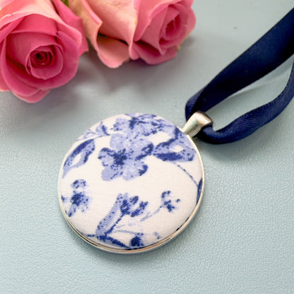 Mums floral dress memory keepsake thread on a blue ribbon with a personalised fabric message