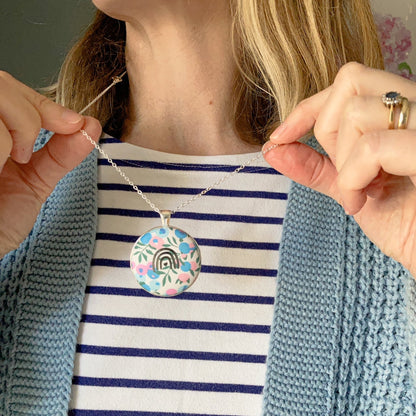 Rainbow necklace with floral fabric